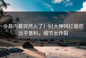 今晨内幕突然火了！91大神网红居然出乎意料，细节太炸裂