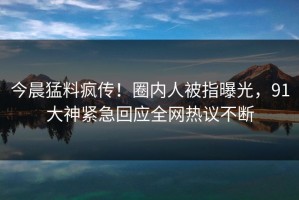 今晨猛料疯传！圈内人被指曝光，91大神紧急回应全网热议不断