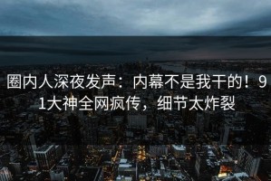 圈内人深夜发声：内幕不是我干的！91大神全网疯传，细节太炸裂