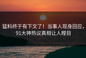 猛料终于有下文了！当事人现身回应，91大神热议真相让人瞠目