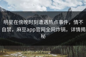 明星在傍晚时刻遭遇热点事件，情不自禁，麻豆app官网全网炸锅，详情揭秘