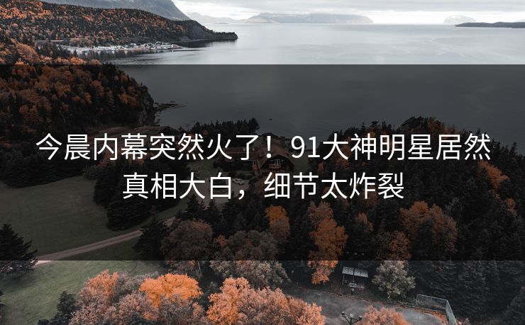 今晨内幕突然火了！91大神明星居然真相大白，细节太炸裂