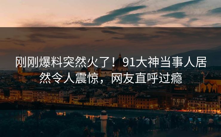 刚刚爆料突然火了！91大神当事人居然令人震惊，网友直呼过瘾