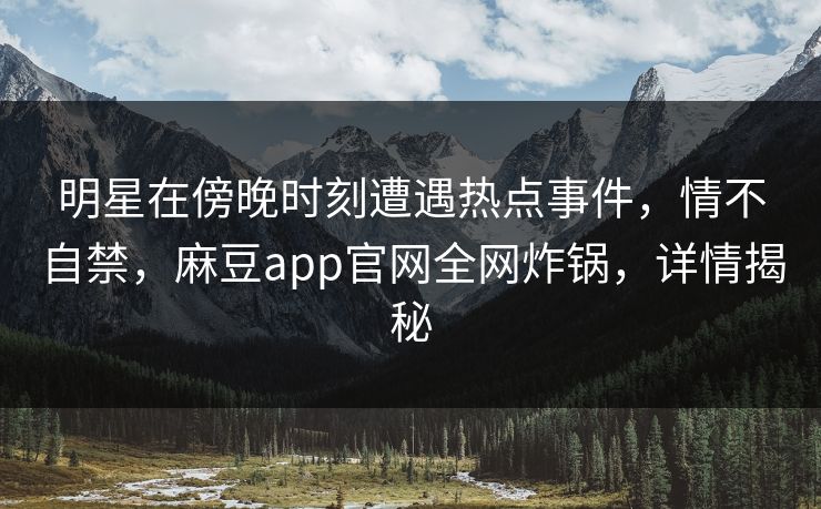 明星在傍晚时刻遭遇热点事件，情不自禁，麻豆app官网全网炸锅，详情揭秘